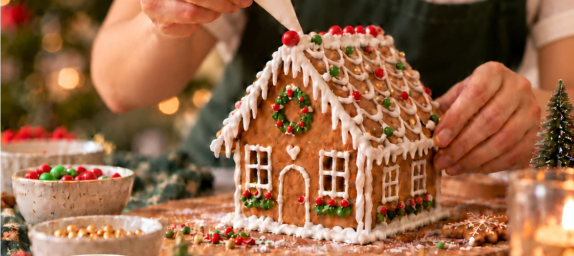 Decoração de casinha natalina de biscoitos